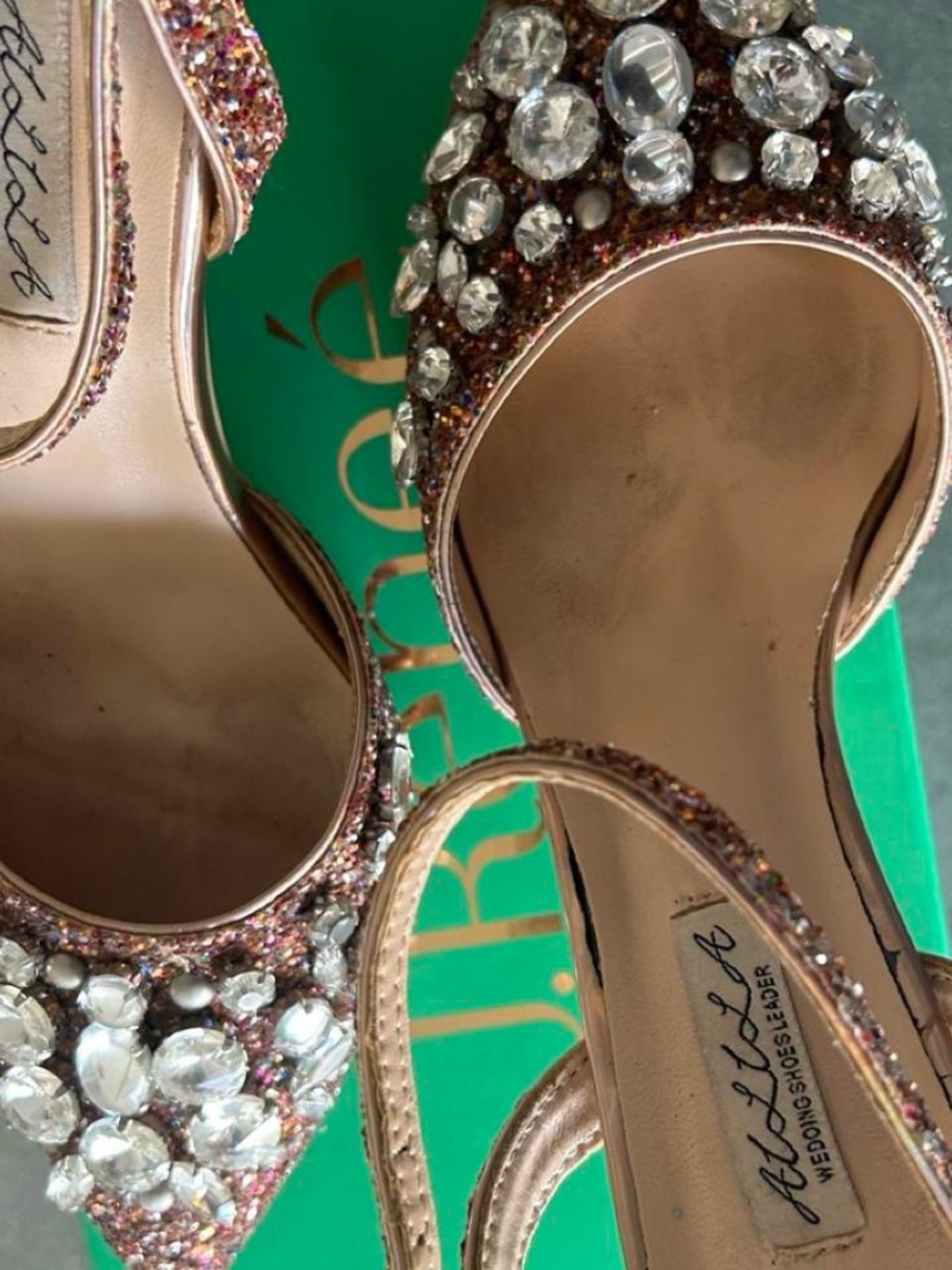Glitter Crystal Embellished Rose Gold Evening Heels